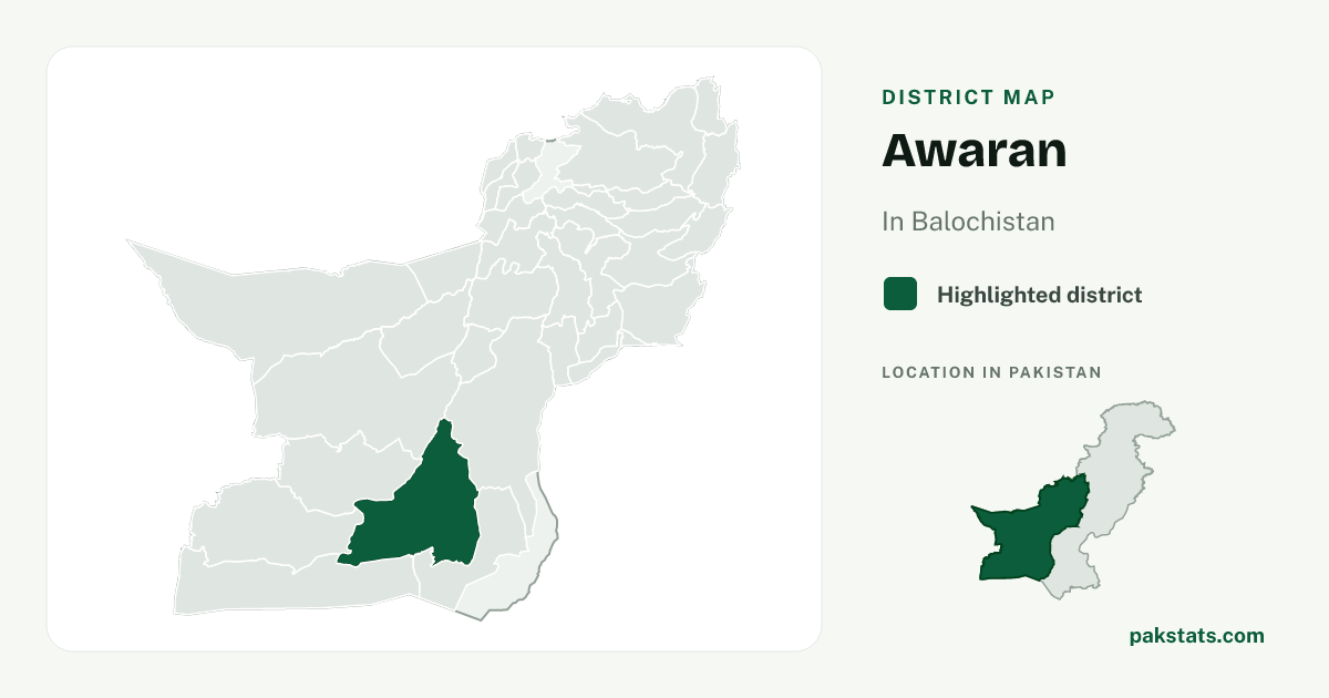 Locator map of Awaran highlighted within Balochistan.