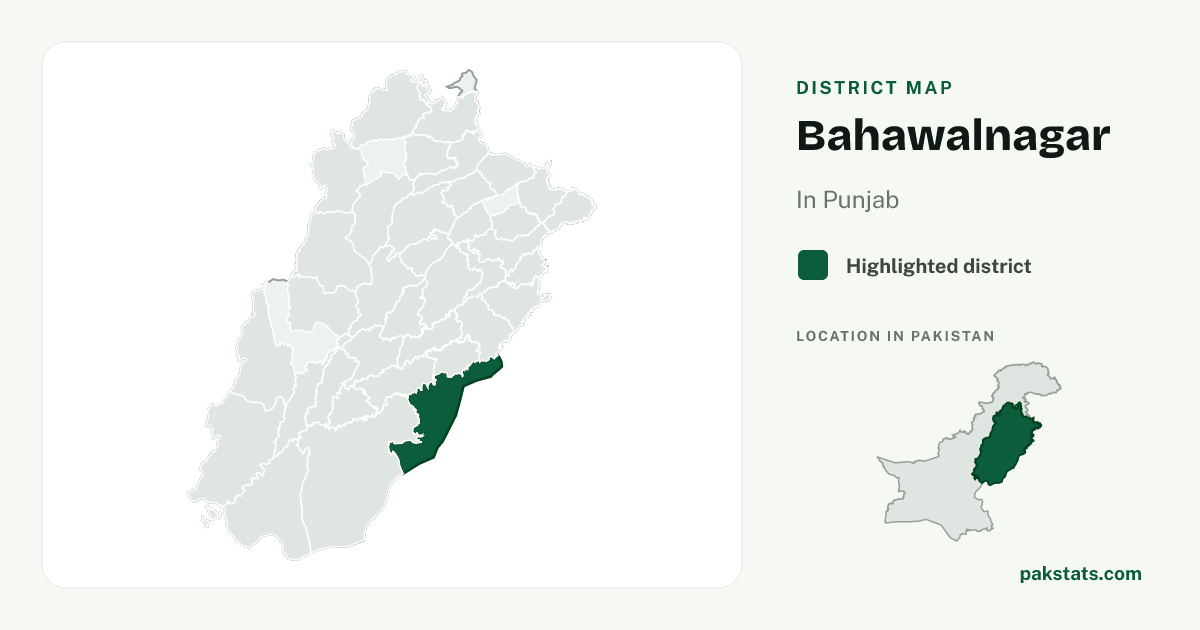 Locator map of Bahawalnagar highlighted within Punjab.