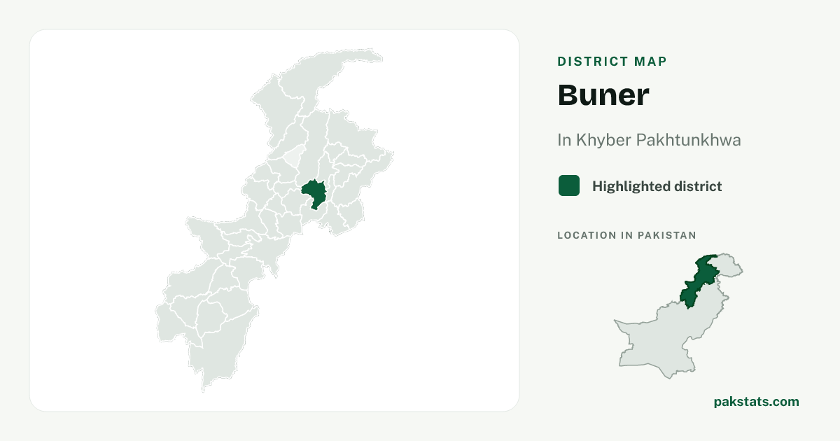 Locator map of Buner highlighted within Khyber Pakhtunkhwa.