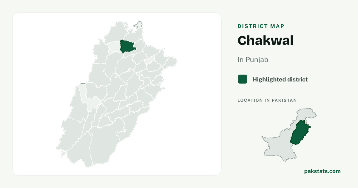 Locator map of Chakwal highlighted within Punjab.