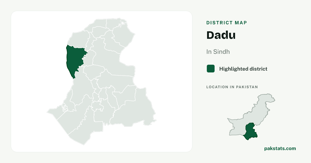 Locator map of Dadu highlighted within Sindh.