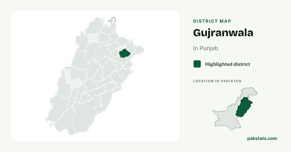 Locator map of Gujranwala highlighted within Punjab.