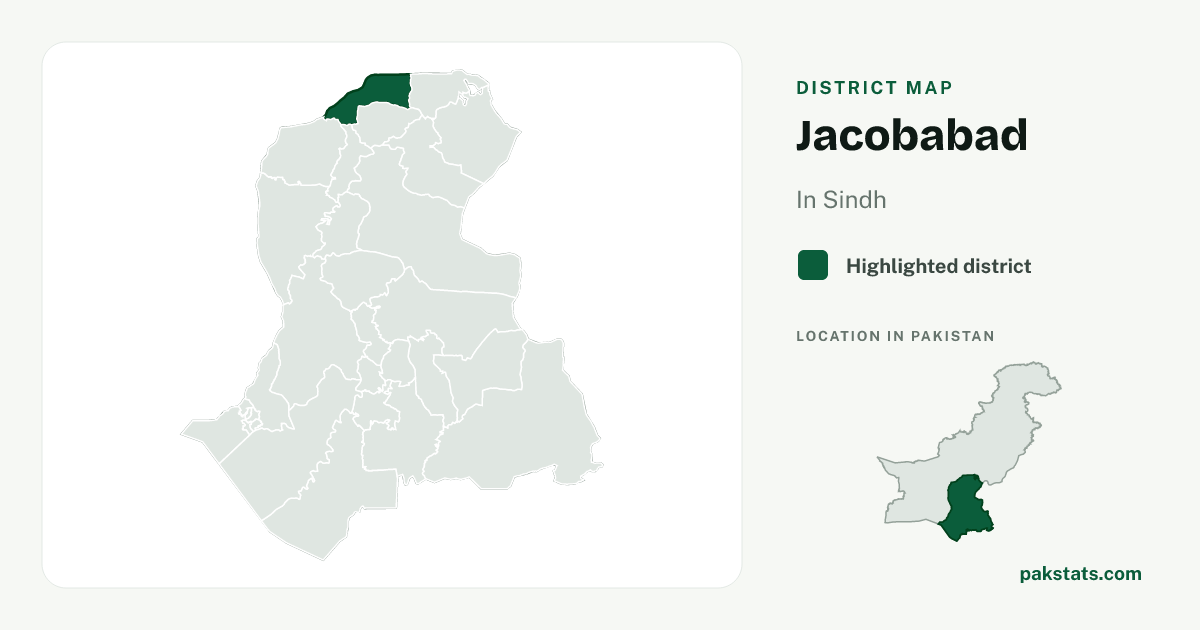 Locator map of Jacobabad highlighted within Sindh.