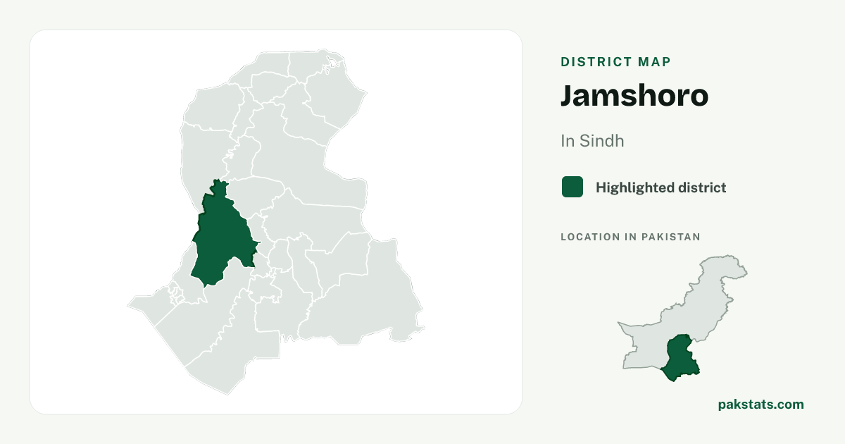 Locator map of Jamshoro highlighted within Sindh.