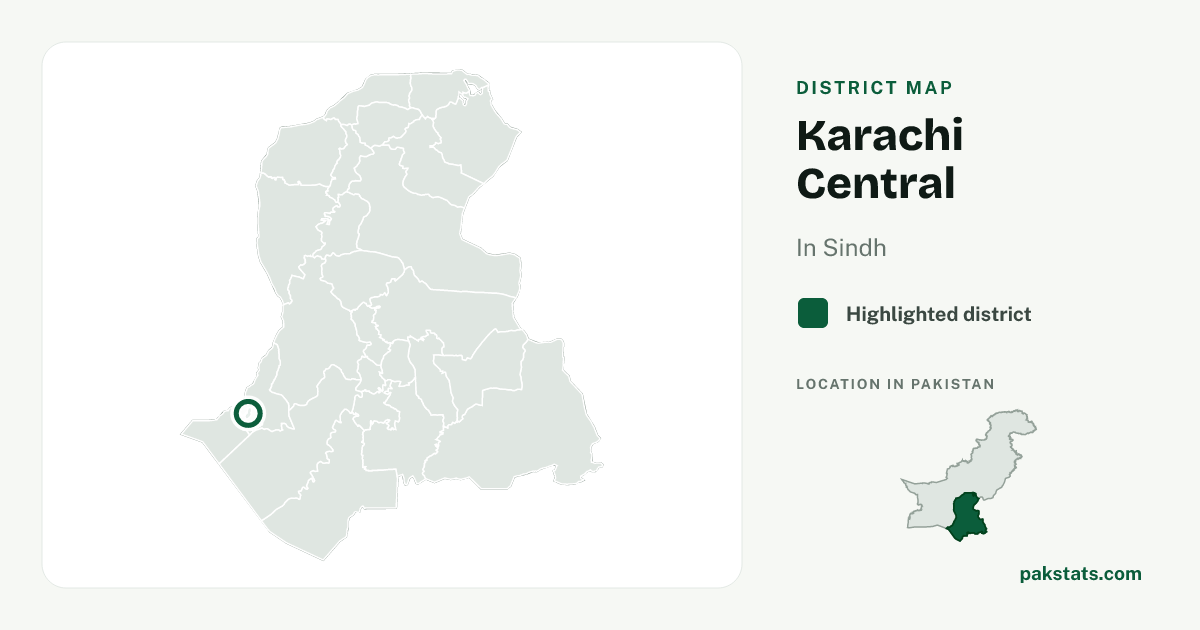 Locator map of Karachi Central highlighted within Sindh.