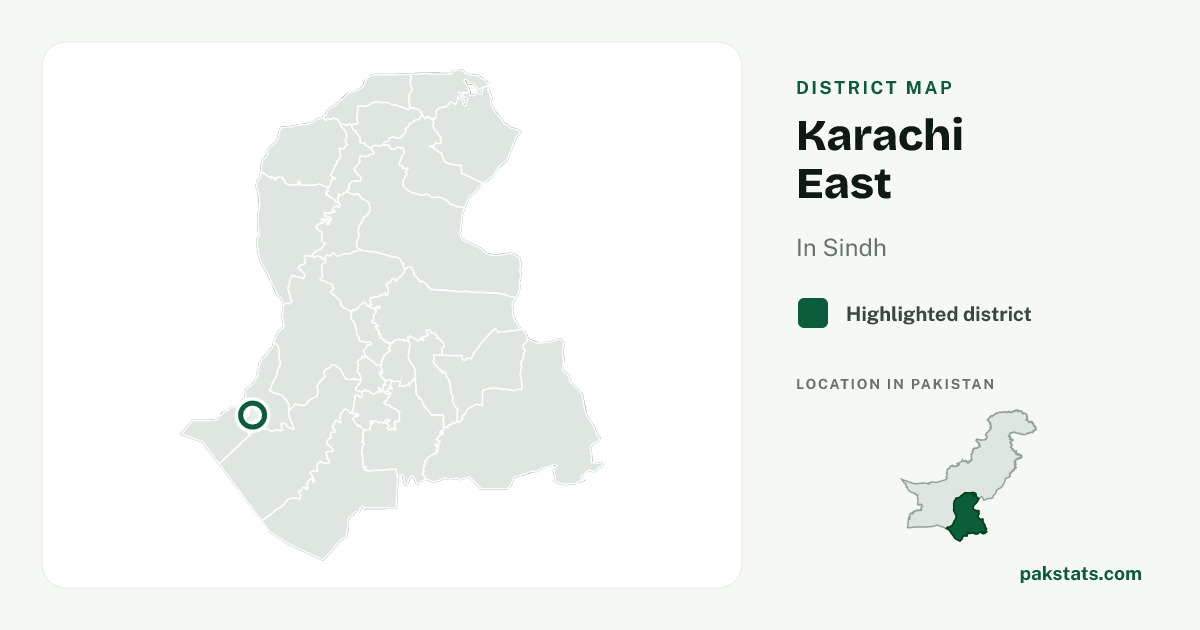 Locator map of Karachi East highlighted within Sindh.