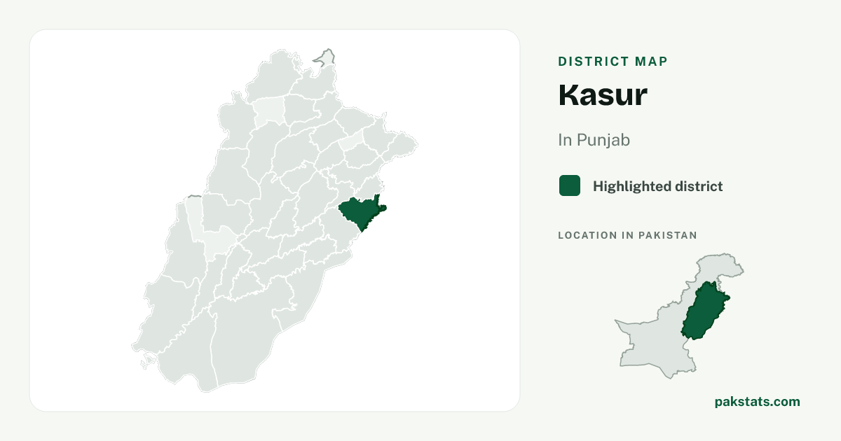 Locator map of Kasur highlighted within Punjab.