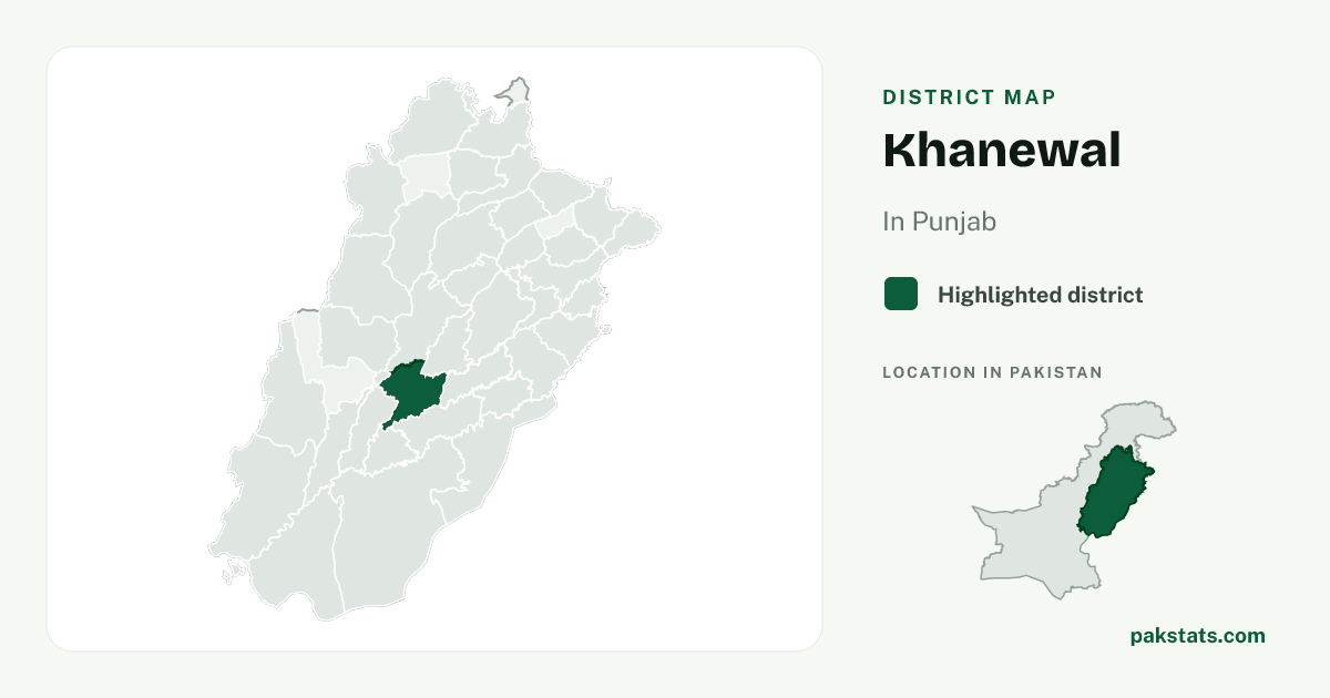 Locator map of Khanewal highlighted within Punjab.