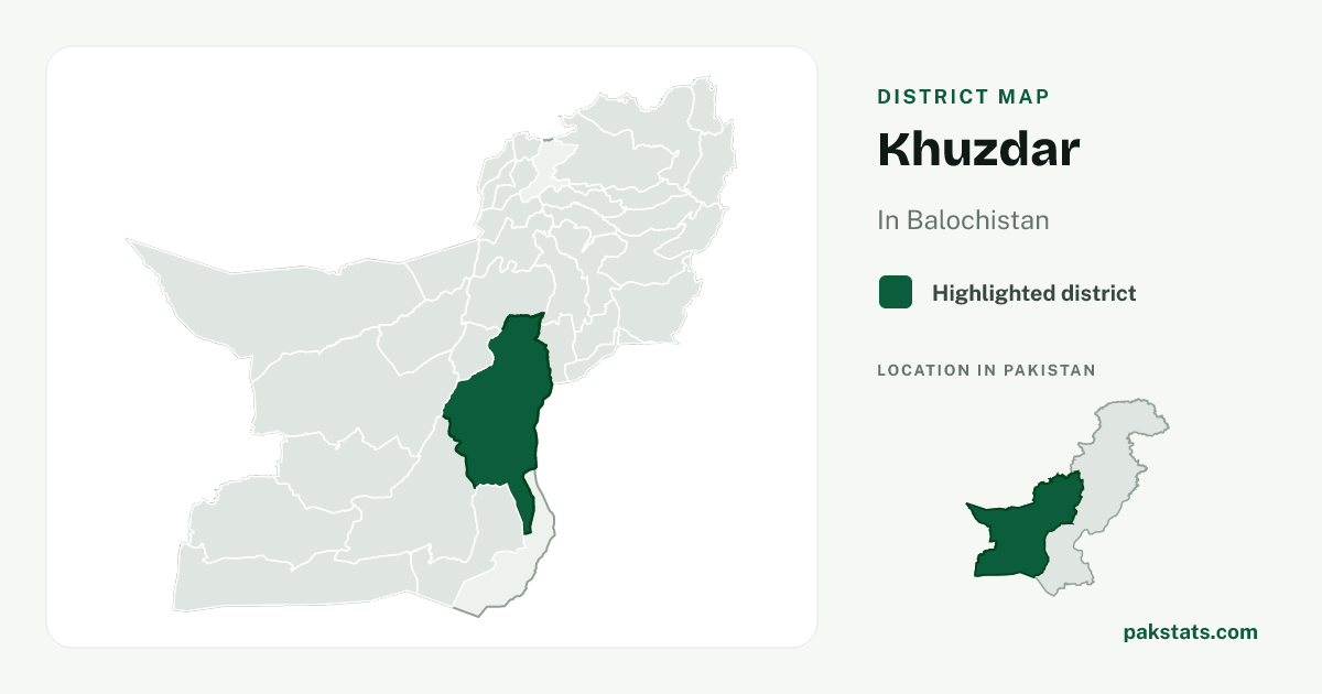 Locator map of Khuzdar highlighted within Balochistan.