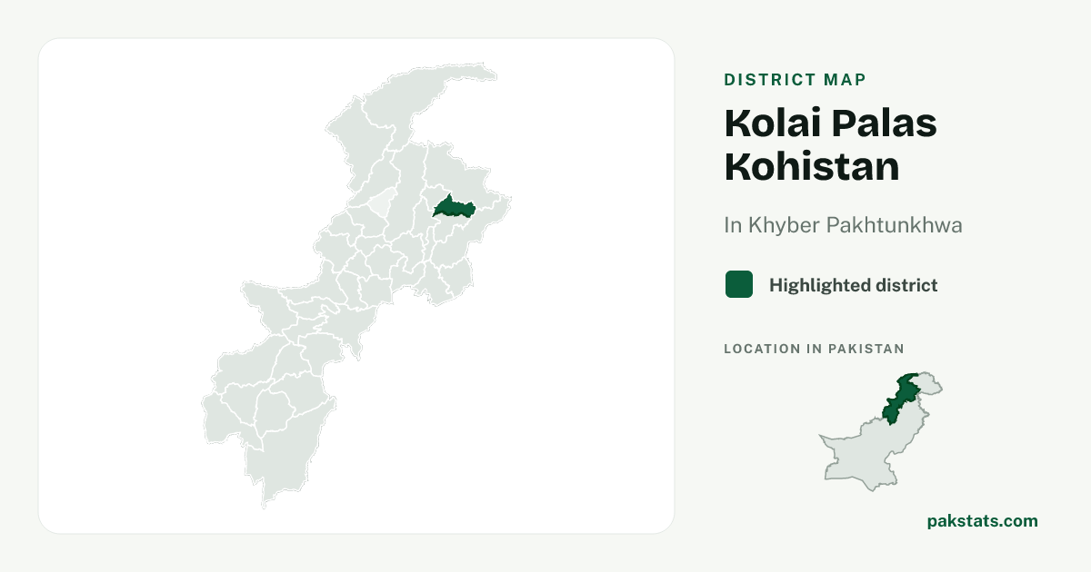 Locator map of Kolai Palas Kohistan highlighted within Khyber Pakhtunkhwa.