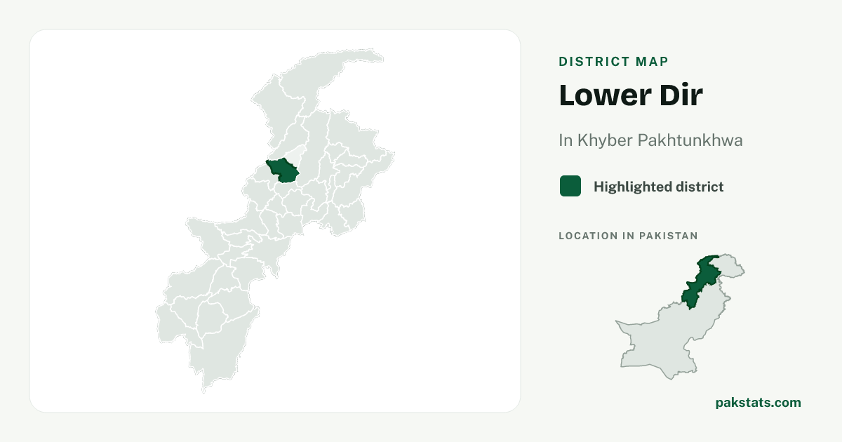 Locator map of Lower Dir highlighted within Khyber Pakhtunkhwa.