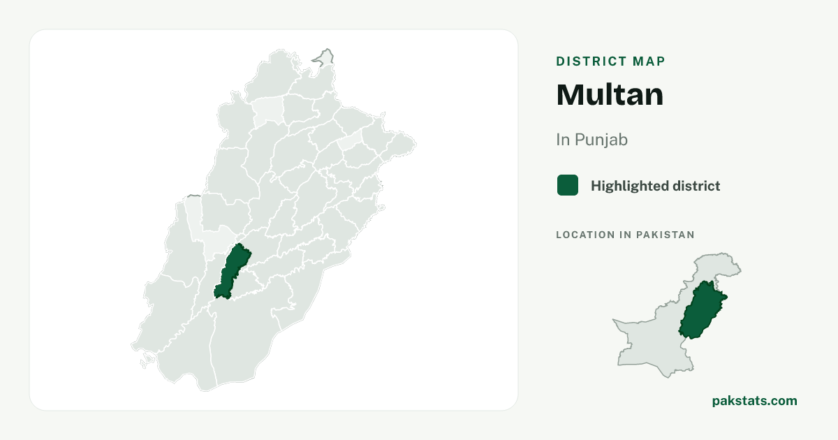 Locator map of Multan highlighted within Punjab.