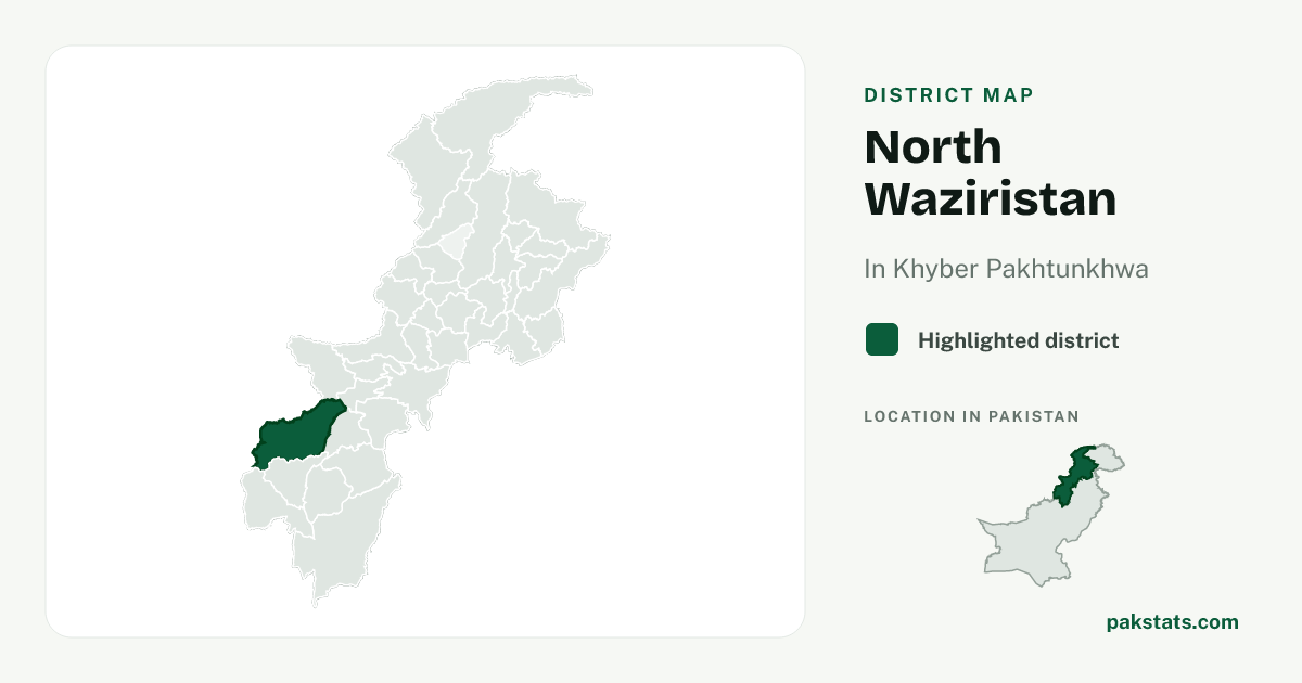 Locator map of North Waziristan highlighted within Khyber Pakhtunkhwa.