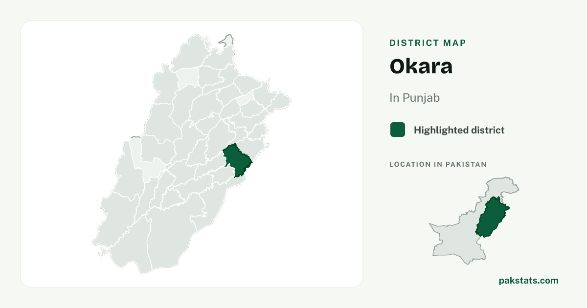 Locator map of Okara highlighted within Punjab.