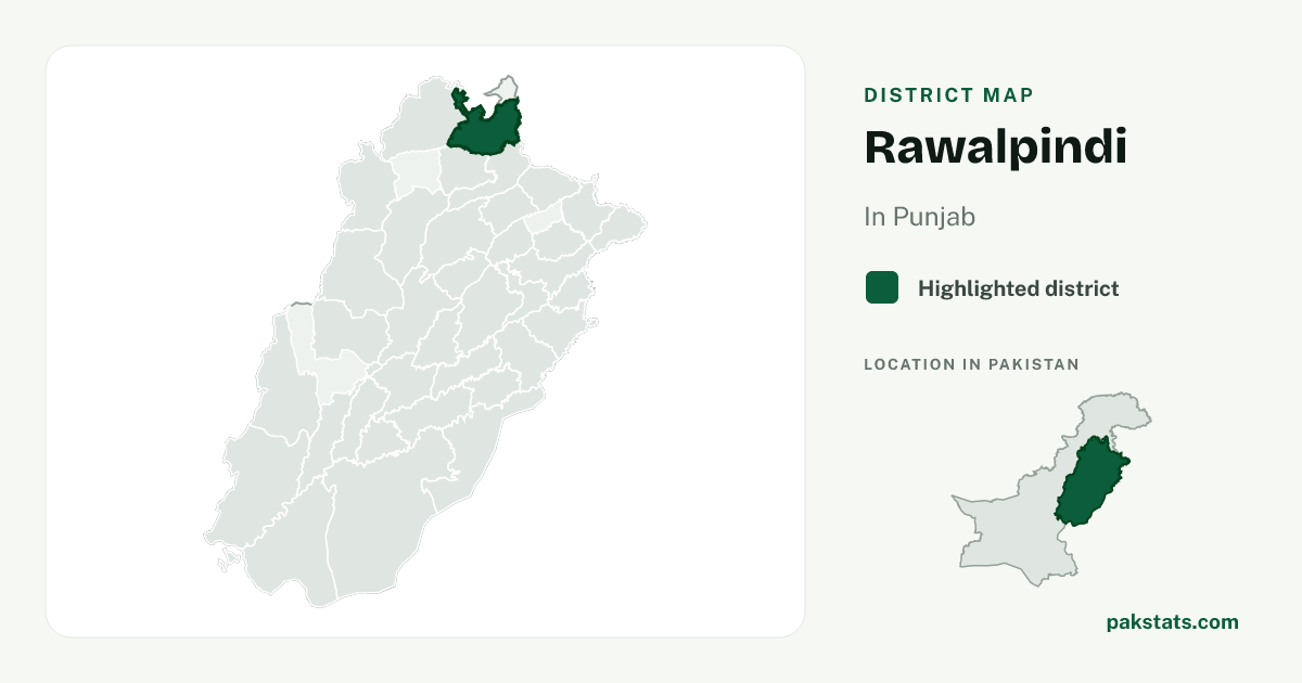 Locator map of Rawalpindi highlighted within Punjab.