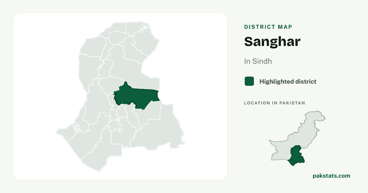 Locator map of Sanghar highlighted within Sindh.