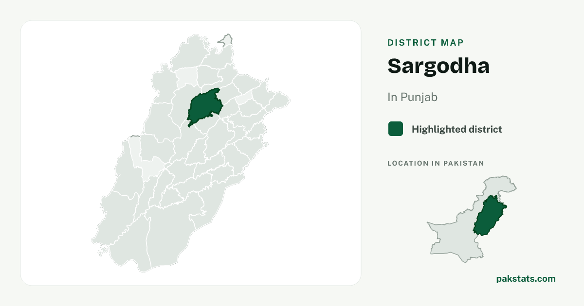 Locator map of Sargodha highlighted within Punjab.