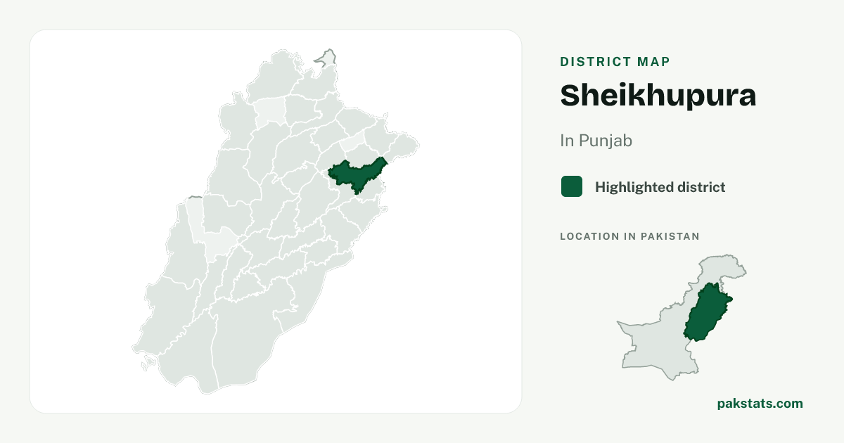 Locator map of Sheikhupura highlighted within Punjab.