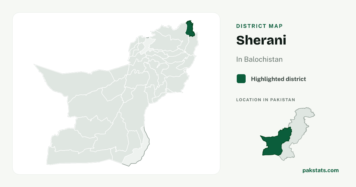 Locator map of Sherani highlighted within Balochistan.