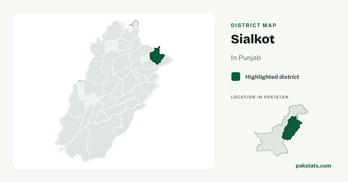 Locator map of Sialkot highlighted within Punjab.