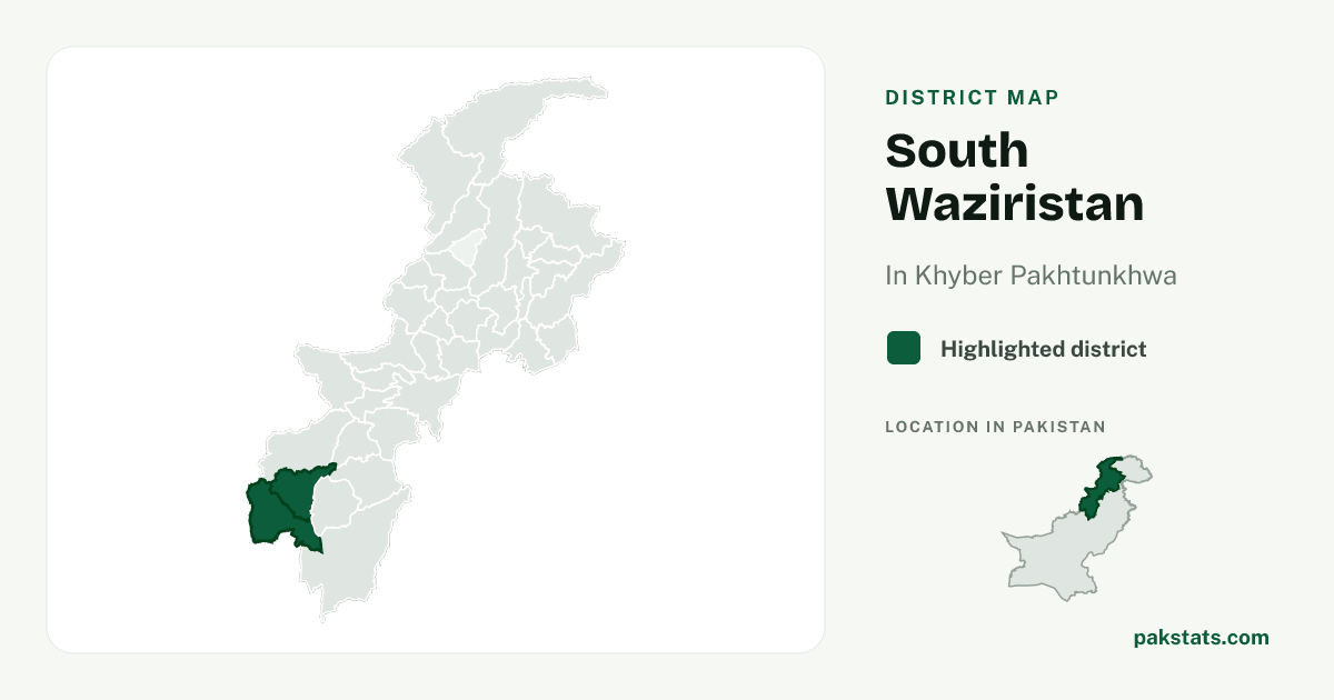 Locator map of South Waziristan highlighted within Khyber Pakhtunkhwa.