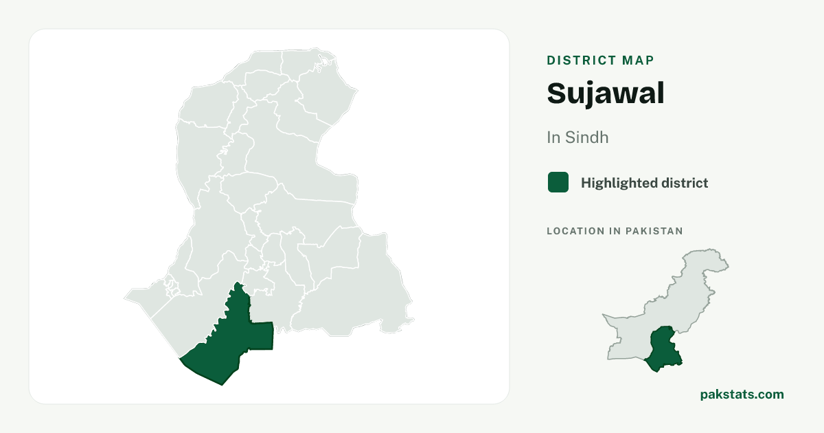 Locator map of Sujawal highlighted within Sindh.