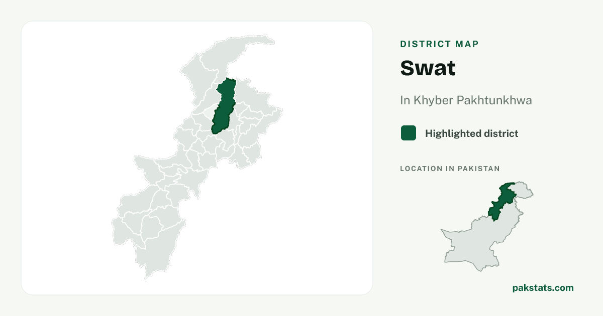 Locator map of Swat highlighted within Khyber Pakhtunkhwa.