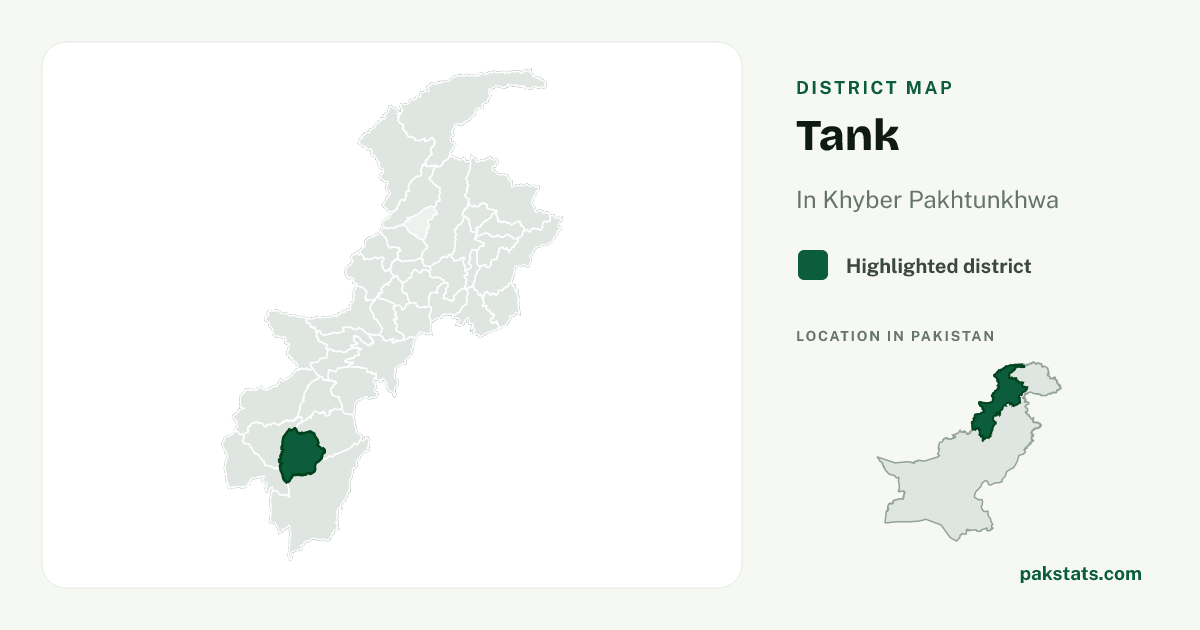 Locator map of Tank highlighted within Khyber Pakhtunkhwa.