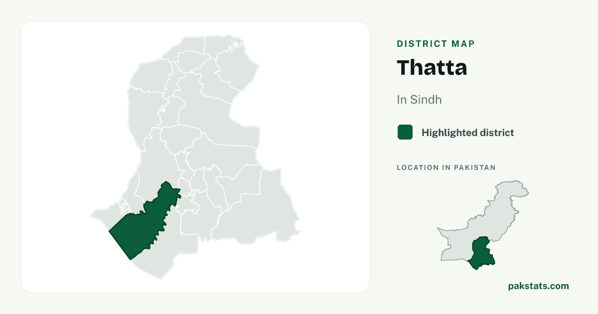 Locator map of Thatta highlighted within Sindh.