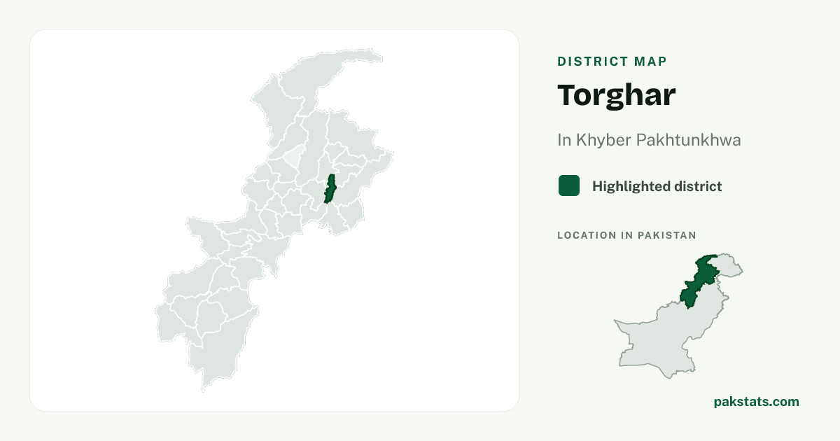 Locator map of Torghar highlighted within Khyber Pakhtunkhwa.
