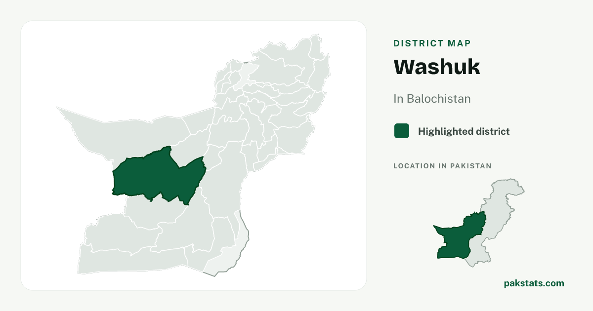 Locator map of Washuk highlighted within Balochistan.