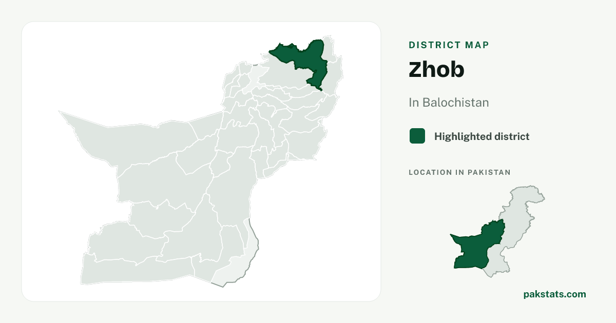 Locator map of Zhob highlighted within Balochistan.