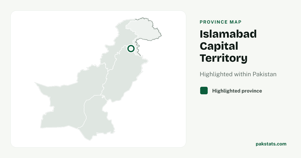Locator map of Pakistan with Islamabad Capital Territory highlighted.