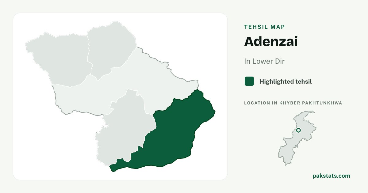 Locator map of Adenzai highlighted within Lower Dir.