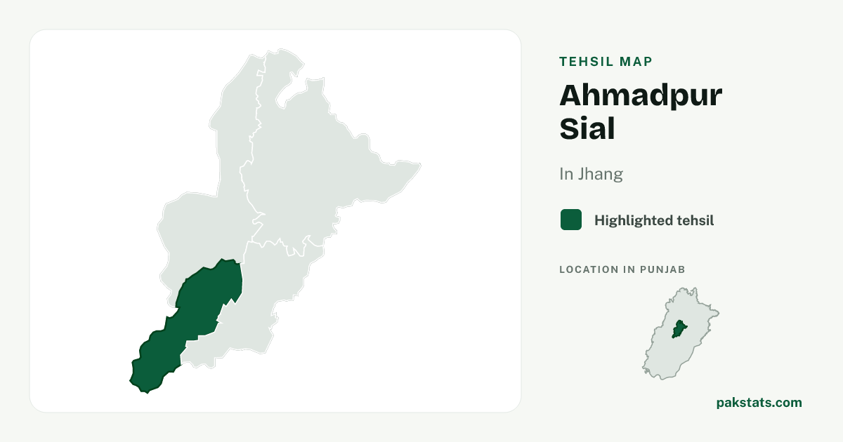 Locator map of Ahmadpur Sial highlighted within Jhang.