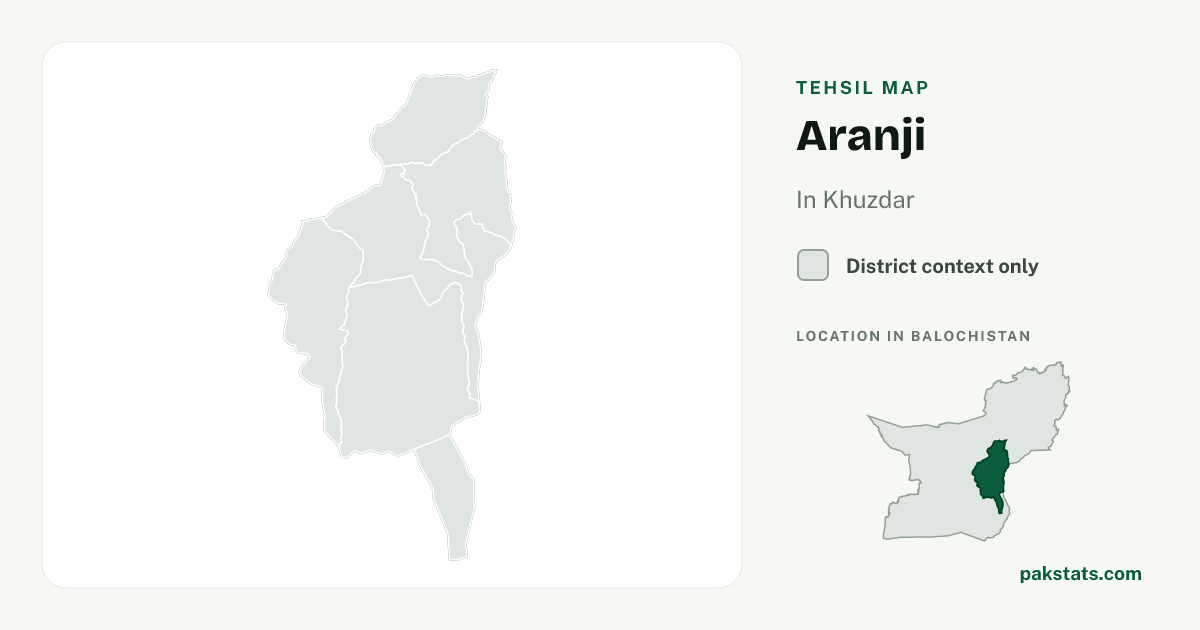 District context map for Aranji; no unambiguous current boundary matches the 2023 census tehsil.