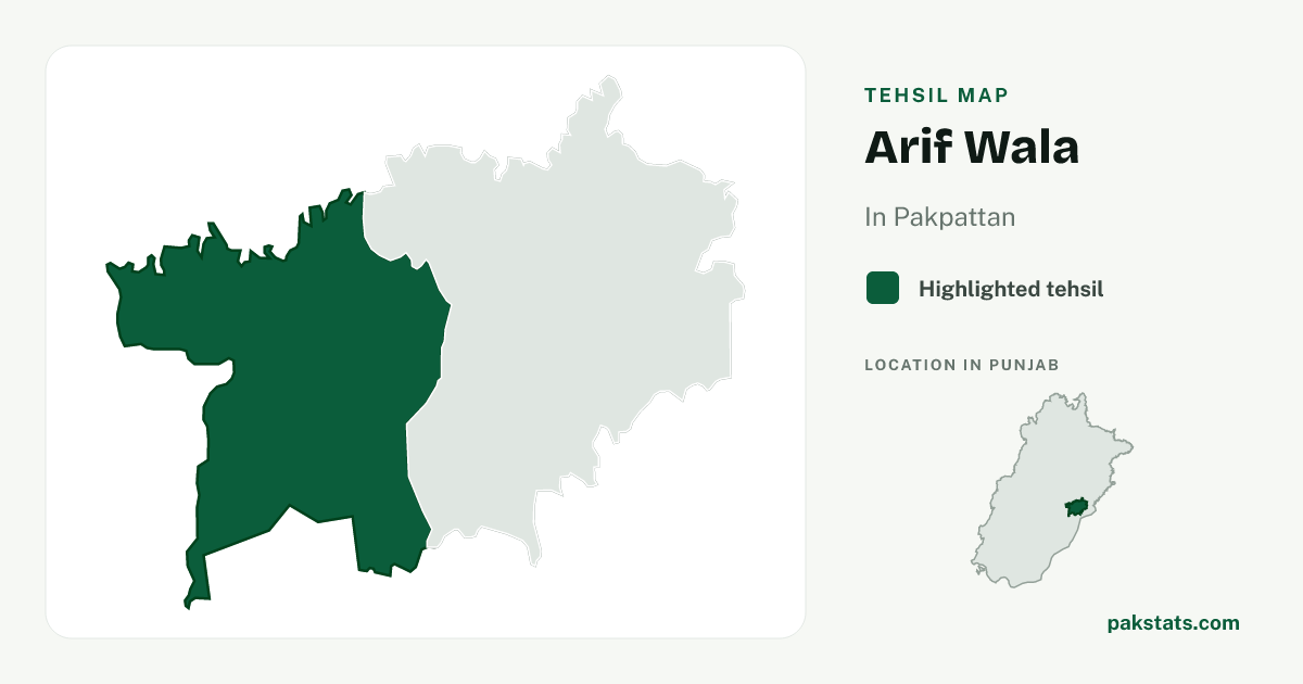 Locator map of Arif Wala highlighted within Pakpattan.