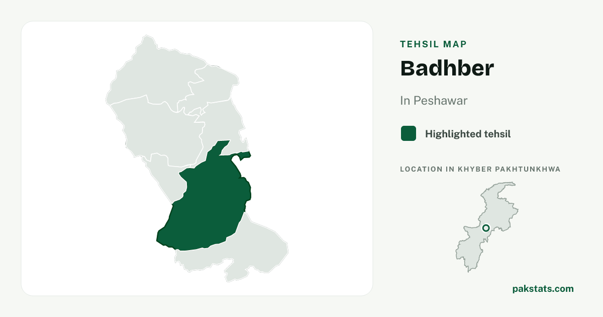 Locator map of Badhber highlighted within Peshawar.
