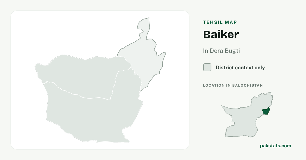 District context map for Baiker; no unambiguous current boundary matches the 2023 census tehsil.