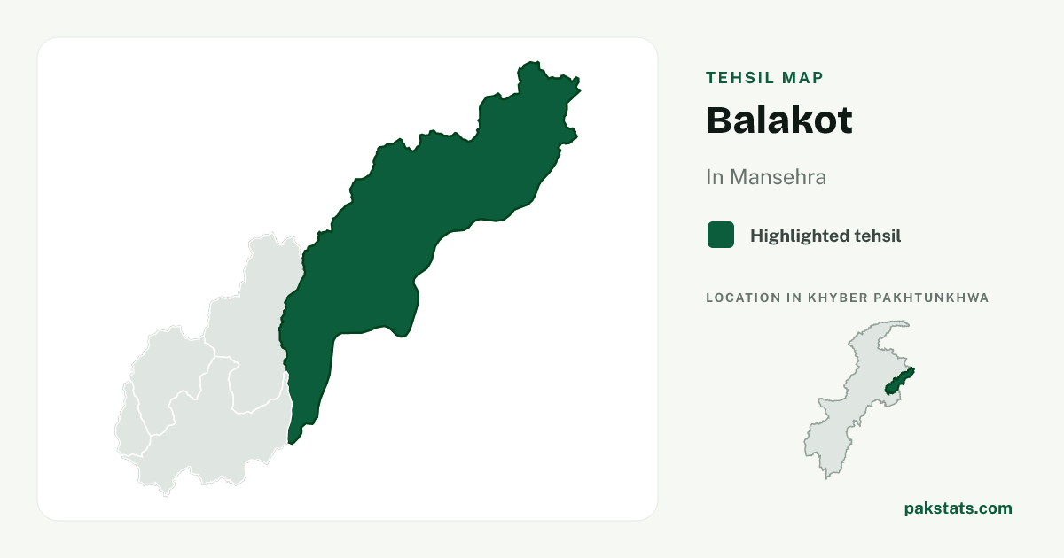Locator map of Balakot highlighted within Mansehra.