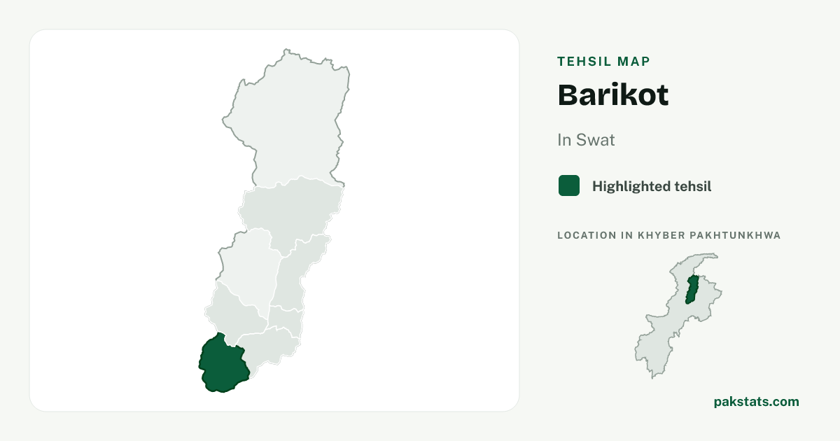 Locator map of Barikot highlighted within Swat.
