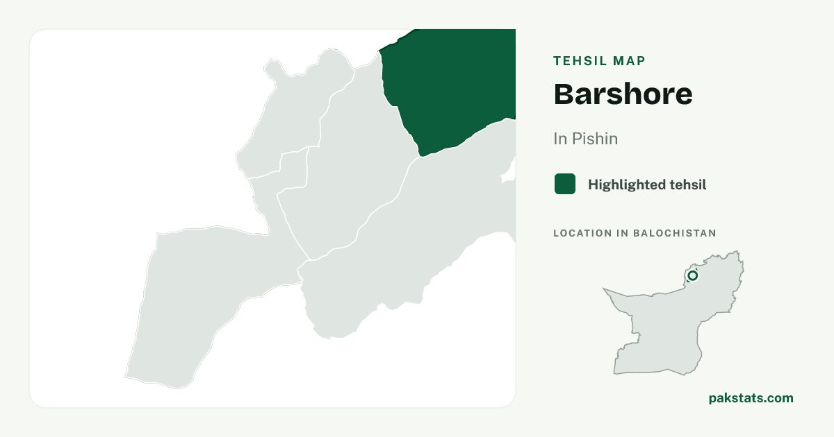 Locator map of Barshore highlighted within Pishin.