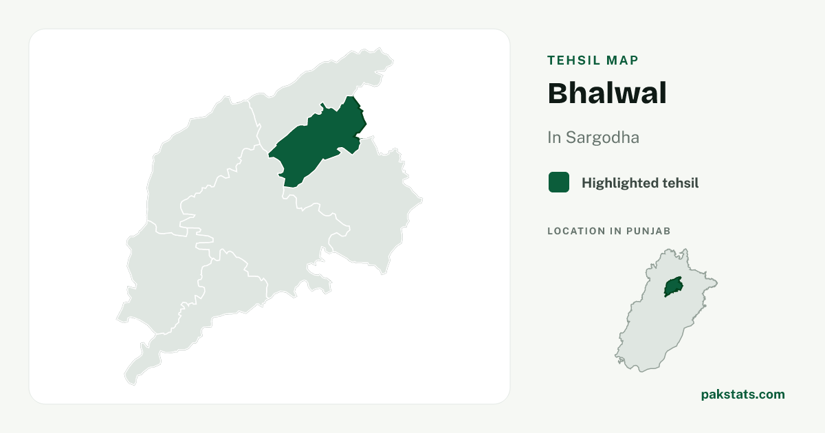 Locator map of Bhalwal highlighted within Sargodha.