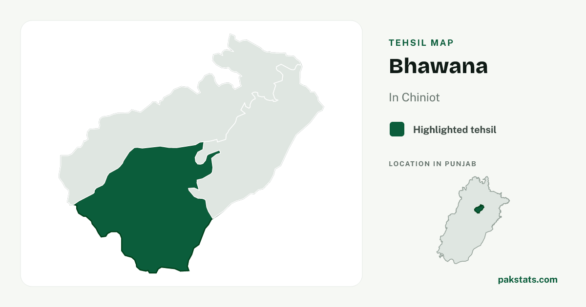 Locator map of Bhawana highlighted within Chiniot.