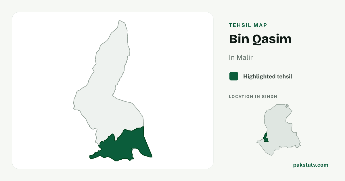 Locator map of Bin Qasim highlighted within Malir.