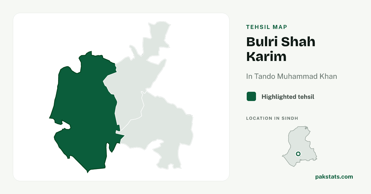 Locator map of Bulri Shah Karim highlighted within Tando Muhammad Khan.