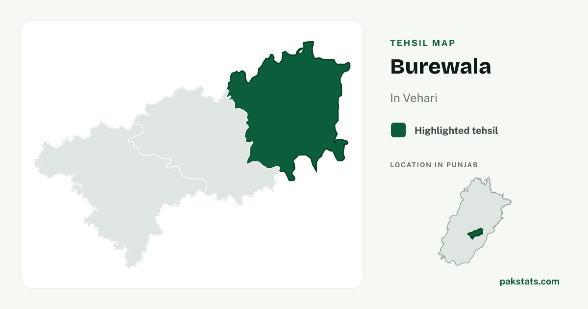 Locator map of Burewala highlighted within Vehari.