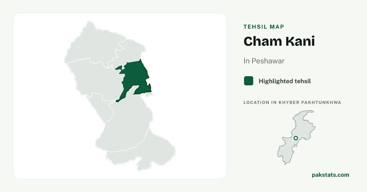 Locator map of Cham Kani highlighted within Peshawar.