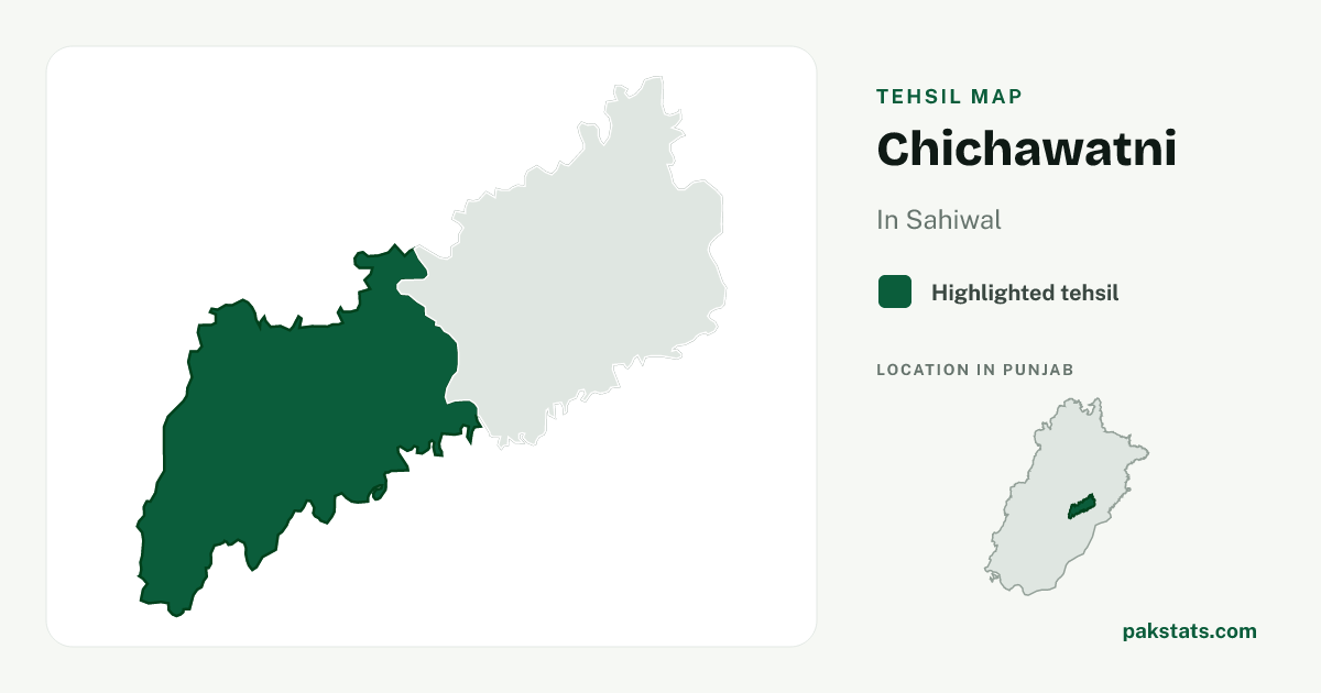 Locator map of Chichawatni highlighted within Sahiwal.
