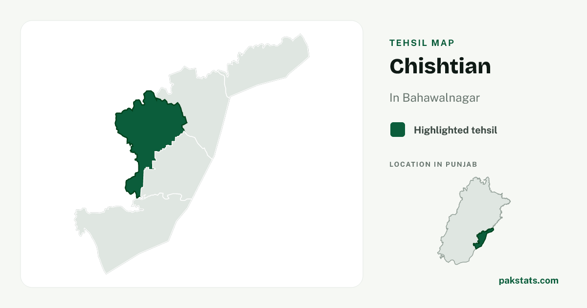 Locator map of Chishtian highlighted within Bahawalnagar.